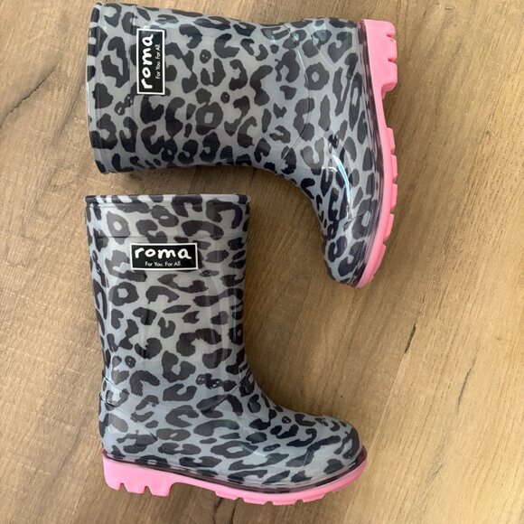 Roma Rain Boots Pink Leopard Kids / Girls Shoes NWT - Picture 4 of 16
